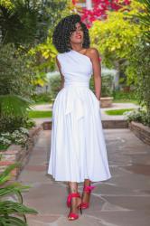 White One Shoulder Midi Dress