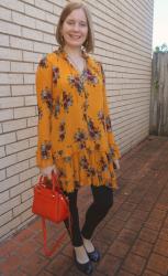 Floral Swing Dresses and Autumn Layers With Red Rebecca Minkoff Micro Avery Bag