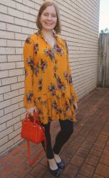 Floral Swing Dresses and Autumn Layers With Red Rebecca Minkoff Micro Avery Bag
