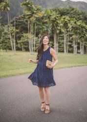 Navy Polka Dot Dress in Oahu