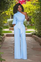 One Shoulder Linen Jumpsuit