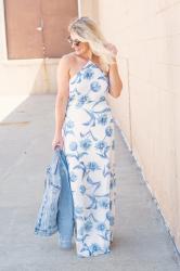 Blue and White Floral Dress.