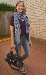 Printed Scarves With Tees, Skinny Jeans And Balenciaga Part Time Bag