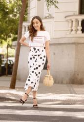 Midi Linen Polka Dot Skirt