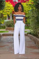 Striped Off Shoulder Top + High Waist Pants