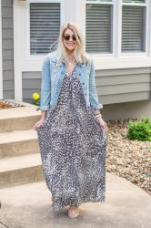 Leopard Maxi Dress + Vintage Jean Jacket.