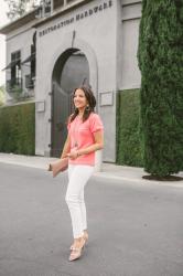 Coral Top + White Denim