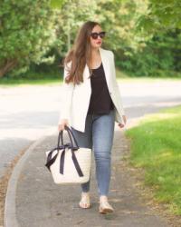 Blazer and Basket Bag Outfit