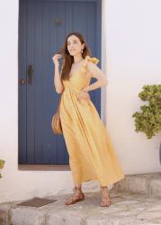 Mustard Embroidered Midi Dress