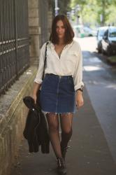 Basique : Jupe en jean et chemise blanche