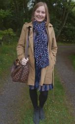 Cold Weather Layering: Dresses, Printed Scarves and Trench Coats