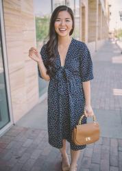 Navy Blue Tie Front Kimono Dress