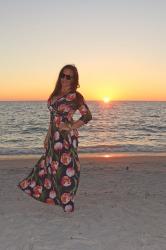 Tulip Print Maxi Dress at the Beach