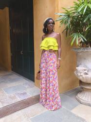 Neon Frill Top + Floral High Waist Pants