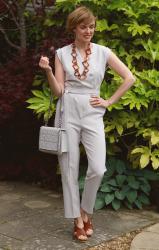 Pale Grey Jumpsuit & Tan | Summer Work Outfit 