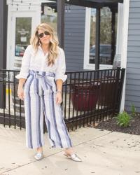 Blue Striped Paperbag Pants