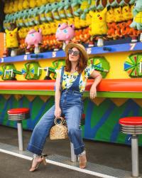 Lemon Print Off The Shoulder Top and Denim Free People Overalls