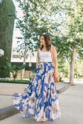 Blue Floral Maxi Skirt