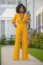 Billowy Sleeve Button-Down Jumpsuit