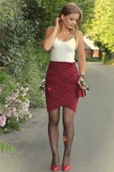 Bordowa spódnica od #beksashop, czerwone szpilki..- elegancja na weekend. ♥