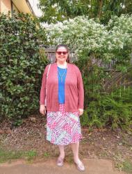 Embellished Cardi, Colourful Skirt & Metallic Accessories