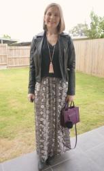 Layering Maxi Dresses For Winter With Tees, Leather Jackets and Ankle Boots