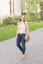 Spring Style: Espadrille Wedges + Tie-Front Shirt