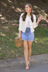 White Demin Jacket with Coral Accents