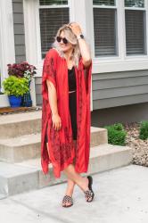 Red Kimono + Biker Shorts.