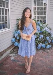 Blue & White Gingham Print Dress in Nantucket