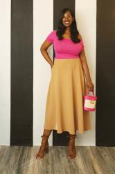 Camel Midi Skirt + Fuchsia