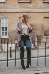 The Grey Checked Blazer With Black Boots