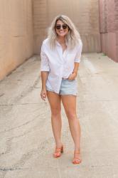 Boyfriend Button-up + Neon Sandals.