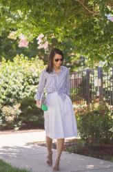 Stripes with a Textured Midi Skirt