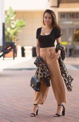 Wide Leg Crop Pants + Bodysuit + Pop of Leopard