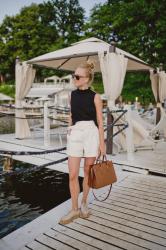 Keeping it simple – the white bermudas & black basic top