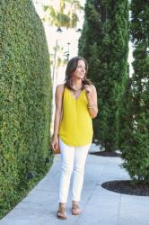 Yellow Cami Top + Pink Statement Earrings
