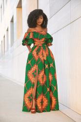 Ankara Print Crop Top + Front Slit Belted Skirt