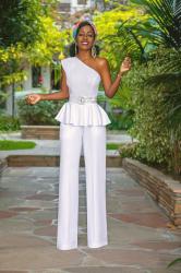 One Shoulder Peplum Top + High Waist Pants