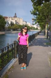 Polka dots culottes and hot pink