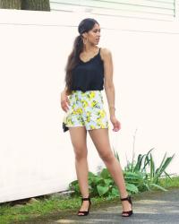 Lace Cami & Lemon Printed Shorts