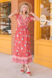 Red Wrap Maxi Dress