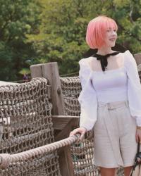 OOTD | リネンバミューダパンツと黒リボンハットのテーマパークコーデ
