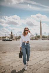 Stradivarius Denim & White Shirt look – Elodie in Paris