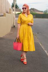 A Classic Yellow Summer Dress Styled With Red and Pink #iwillwearwhatilike