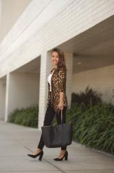 Affordable Fall Outfit: Leopard Cardigan + Distressed Black Jeans