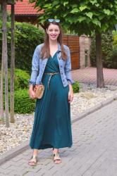 zeleno-modré maxi šaty 