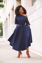 Off Shoulder Swing Midi Dress