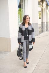 Black & Gray Striped Long Cardigan