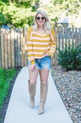 Transition Outfit: Tall Boots and Cutoff Shorts.